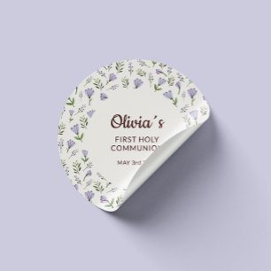 Adesivo Redondo Púrpura Floral - Primeira Comunhão