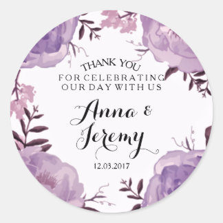 Adesivo Redondo Púrpura Floral Wreath Wedker