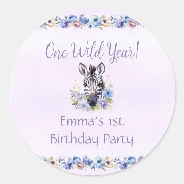 Adesivo Redondo Púrpura Floral Zebra Sticker (Frente)