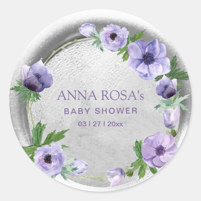 Adesivo Redondo *~* Púrpura Flower Anêmone Wreath Wax Seal (Frente)