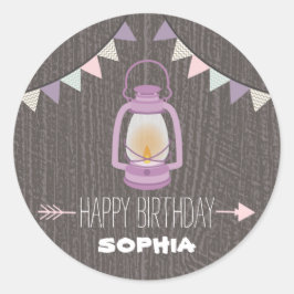 Adesivo Redondo Púrpura Lanterna Acampada Abençoada