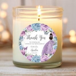 Adesivo Redondo Púrpura Lilac Bebê Azul Vestido Floral Quinceañera