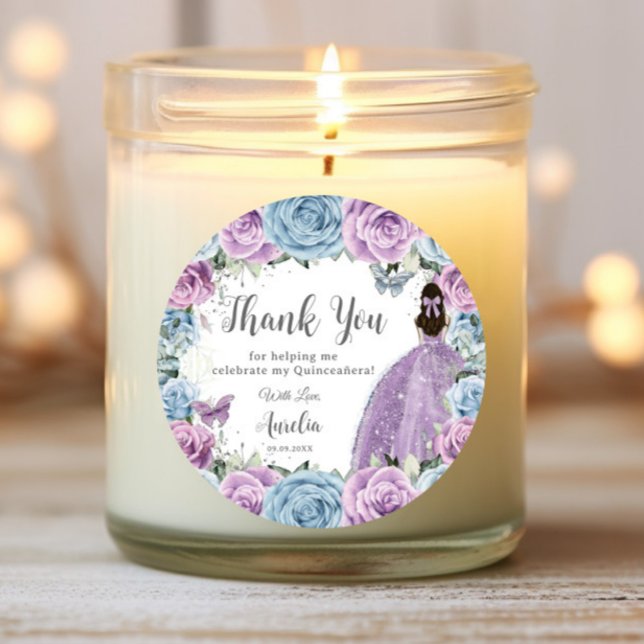 Adesivo Redondo Púrpura Lilac Bebê Azul Vestido Floral Quinceañera (Criador carregado)