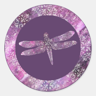 Adesivo Redondo Púrpura Patina: Dragonfly