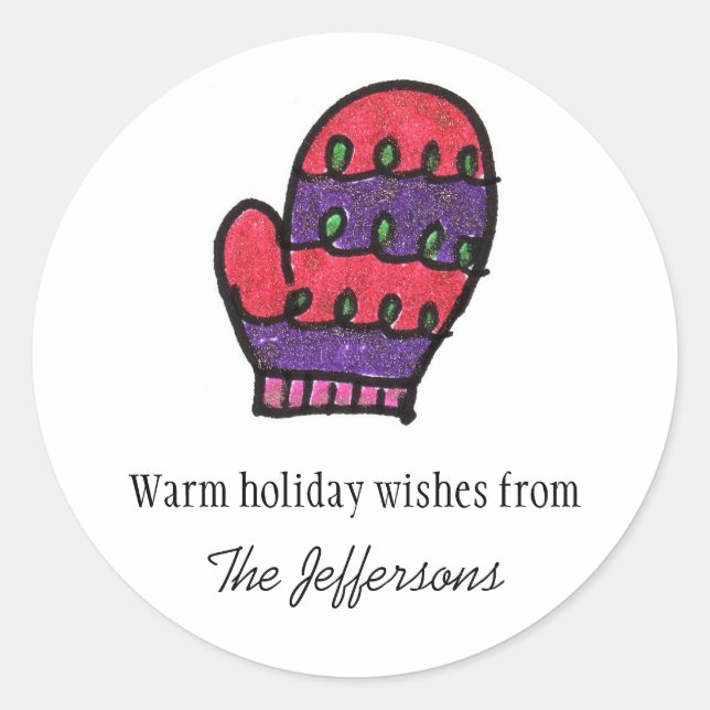 Adesivo Redondo Púrpura Rosa Mitten (Frente)