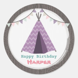 Adesivo Redondo Púrpura Tipi Birthday Sticker