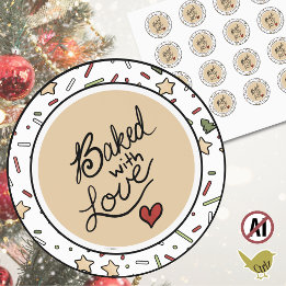 Adesivo Redondo Purpurina de Biscoito de Natal Assado com Amor