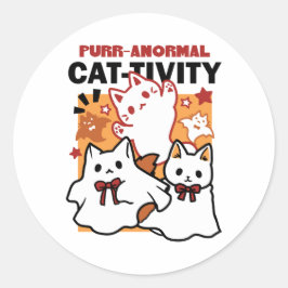 Adesivo Redondo Purr-anormal Cat-tivity Fogueira de Halloween Desi
