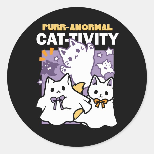 Adesivo Redondo Purr-anormal Cat tivity - Halloween Cat Design (Frente)