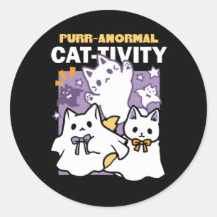 Adesivo Redondo Purr-anormal Cat tivity - Halloween Cat Design