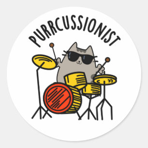 Adesivo Redondo Purr-cussionista Engraçado Drummer Cat Pun