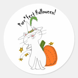 Adesivo Redondo Purr*fect Cat Pumpkin Halloween
