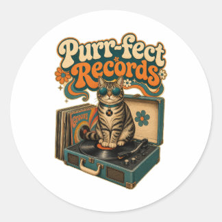 Adesivo Redondo Purr-fect Records Groove Cat