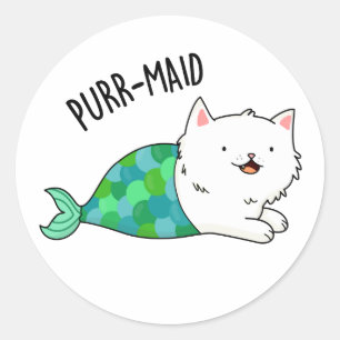 Adesivo Redondo Purr-Maid Gatinho Engraçado Gato Sereia Pun