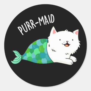 Adesivo Redondo Purr-Maid Gatinho Engraçado Sereia Pun Dark BG