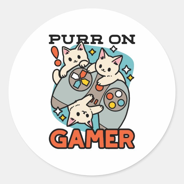Adesivo Redondo Purr On Gamer - Design de Jogos para Gatos de Gato (Frente)