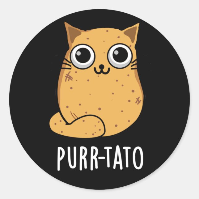 Adesivo Redondo Purr-tato Funny Cat Batata Negra (Frente)
