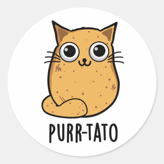 Adesivo Redondo Purr-tato Funny Cat Batata Pun (Frente)