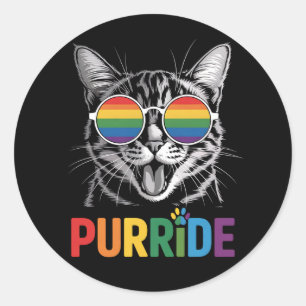 Adesivo Redondo Purride Cat Gay Lésbica Rainbow LGBTQ Ally Pride