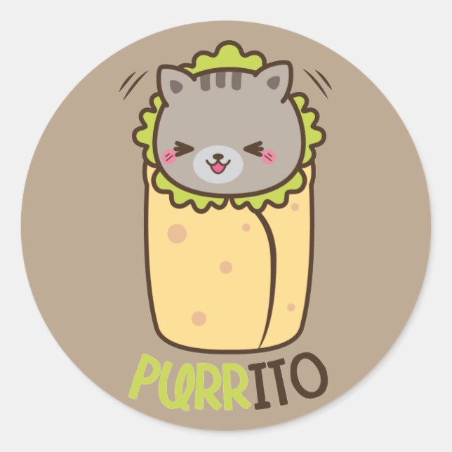 Adesivo Redondo Purrito Kitty Cat Burrito (Frente)