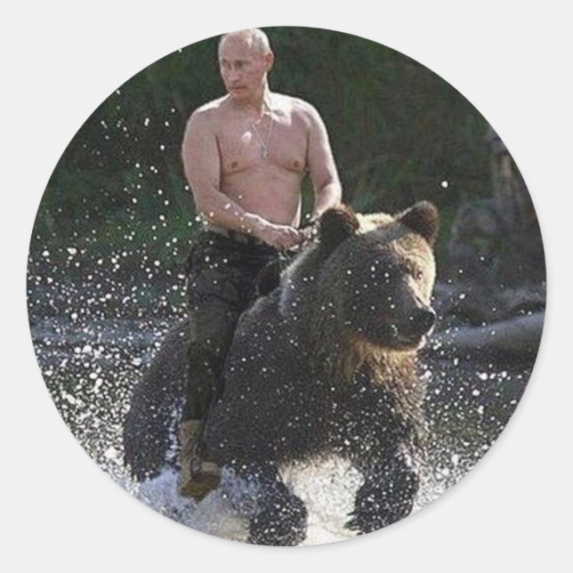 Adesivo Redondo Putin anda com um urso! (Frente)