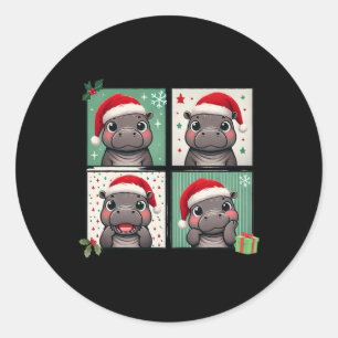 Adesivo Redondo Pygmy Hippo Meme Santa Claus Hat Photobooth Engraç