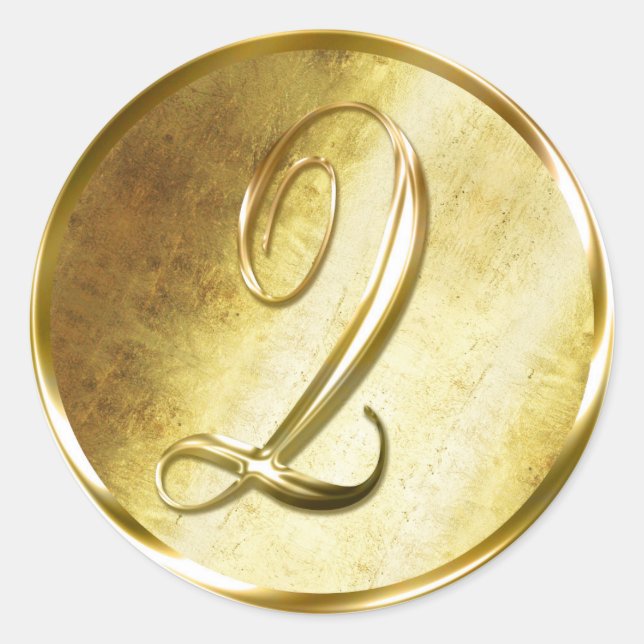 Adesivo Redondo Q Monograma Faux Vinhetas Douradas de Envelope (Frente)
