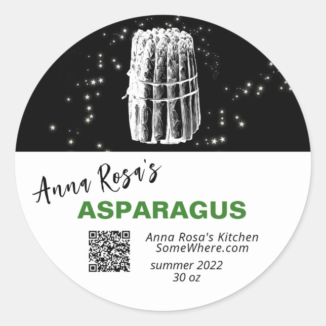 ADESIVO REDONDO *~* QR AP30 ASPARAGUS - DEHYDRATED CANNING FREEZE (Frente)