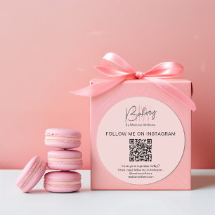 Adesivo Redondo QR Code Bakery Monograma Logotipo Rosa Business St