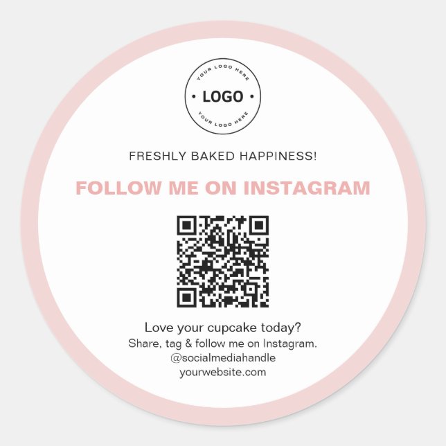 Adesivo Redondo QR Code Social Media Bakery Business Logo (Frente)