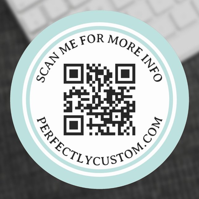 Adesivo Redondo QR código elegante texto claro aqua azul dupla bor (Criador carregado)