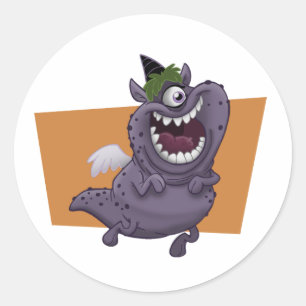 Adesivo Redondo Quadrado roxo da laranja do monstro do vôo