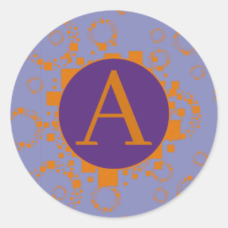 Adesivo Redondo Quadrados Círculos Iniciais Laranja Roxo Monograma