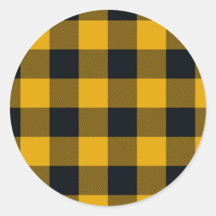 Adesivo Redondo Quadrados Xadrez Amarelo e Preto Buffalo Plaid