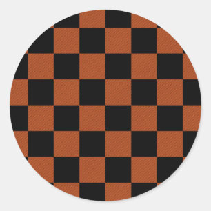 Adesivo Redondo Quadrados Xadrez Preto e Laranja Plaid de Búfalo