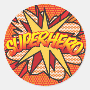 Adesivo Redondo Quadrinhos Divertidos de SUPER-HERÓI