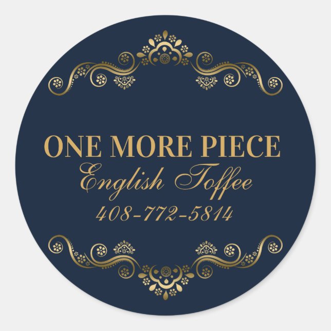 Adesivo Redondo Quadro Azul e Dourado Elegante (Frente)