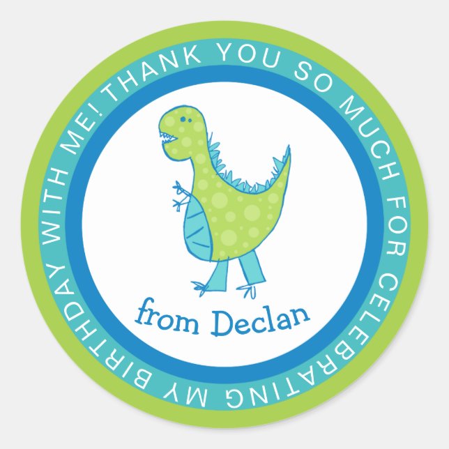 Adesivo Redondo Quadro Círculos | Dino | Nome Aniversário Obrigado (Frente)