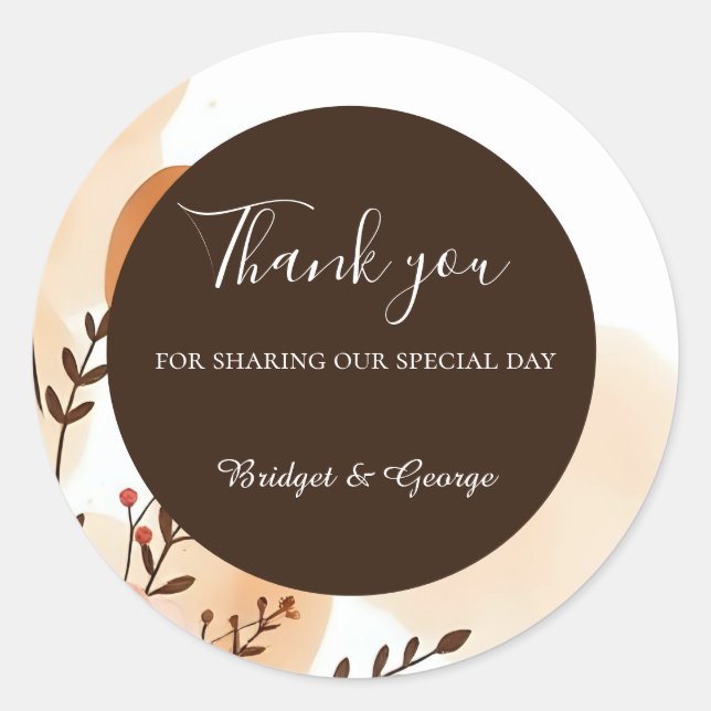 Adesivo Redondo Quadro de Aquarela de Pêssego Elegante (Frente)