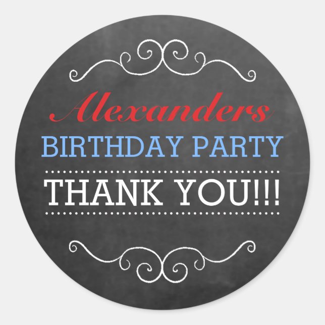 Adesivo Redondo Quadro de aviso - Festa de aniversário azul branco (Frente)