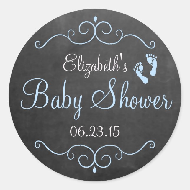 Adesivo Redondo Quadro de aviso Procura com Pegadas Chá de fraldas (Frente)