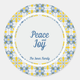 Adesivo Redondo Quadro de azulejos bonito portugueses para o Natal