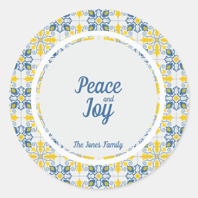 Adesivo Redondo Quadro de azulejos bonito portugueses para o Natal (Frente)