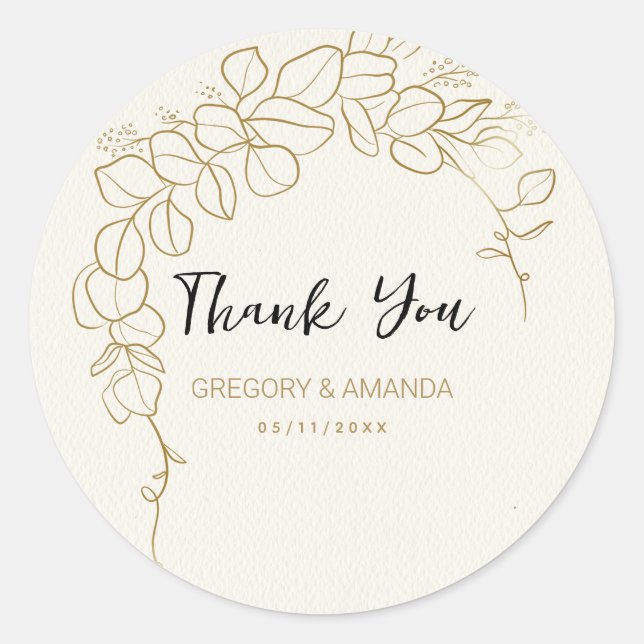 Adesivo Redondo Quadro de Folhas Douradas Pintadas à Mão (Frente)