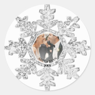Adesivo Redondo Quadro de Fotografia Silver Glitter Snowflake Pers