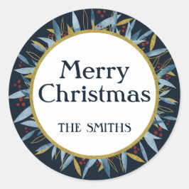 Adesivo Redondo Quadro de Ouro de Natal Merry Personalizado