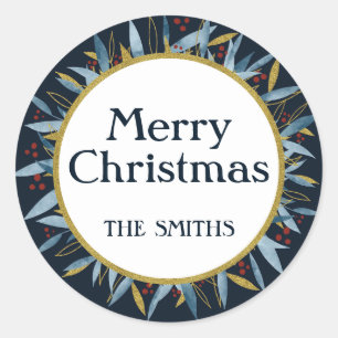 Adesivo Redondo Quadro de Ouro de Natal Merry Personalizado