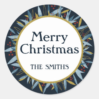 Adesivo Redondo Quadro de Ouro de Natal Merry Personalizado