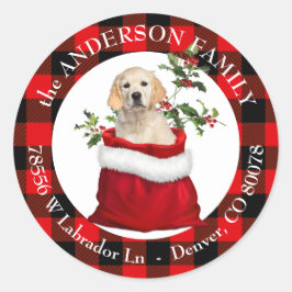 Adesivo Redondo Quadro de Xadrez de Retriever de Ouro de Bag para