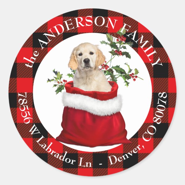 Adesivo Redondo Quadro de Xadrez de Retriever de Ouro de Bag para  (Frente)